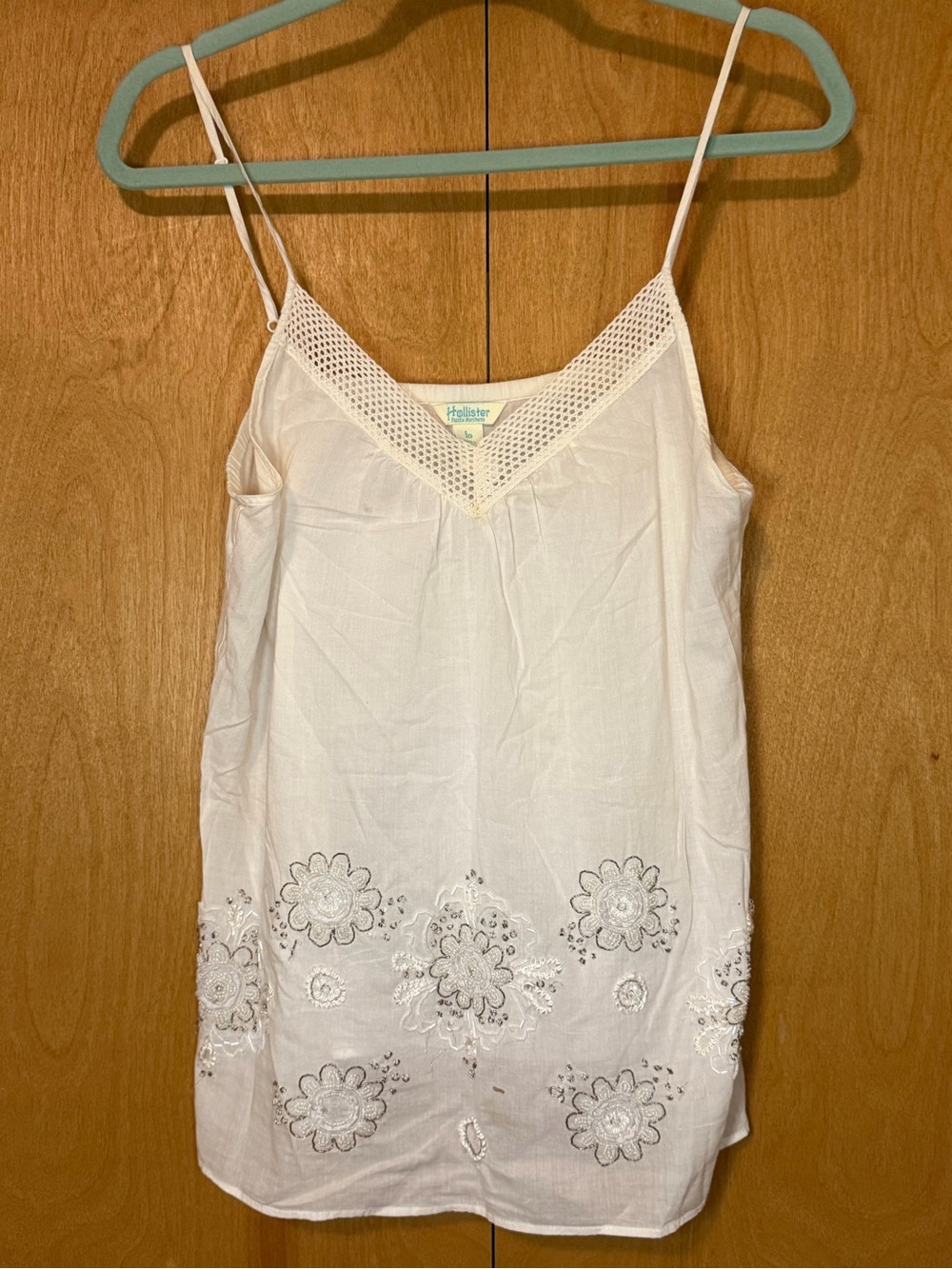 Hollister Cream Beaded & Embroidered Cotton Spaghetti Strap Tank
